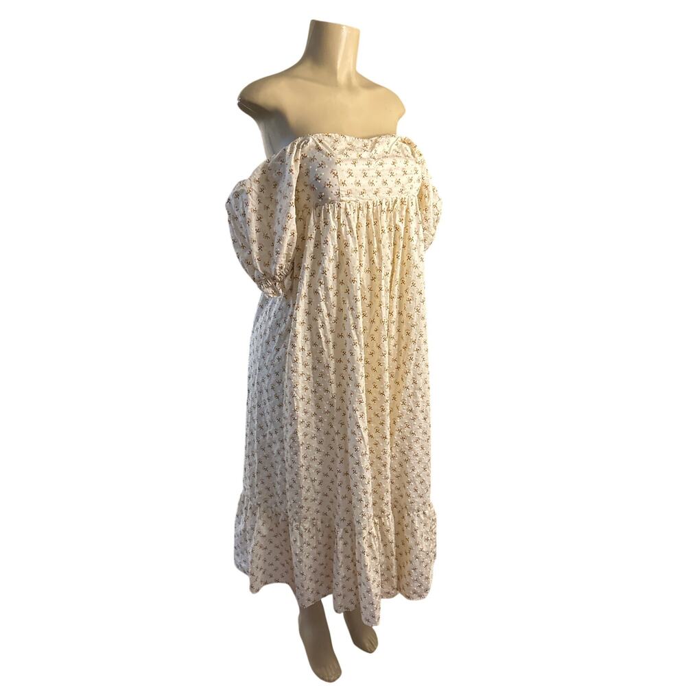 Women XS Noralee Nora Lee Maxi Printed Chloe Dress Cream Brown Prairie Rustic